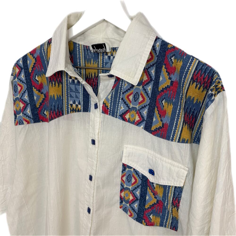 Vintage Southwest Pattern Short Sleeve Button Front Shirt - Women's Size XXL
